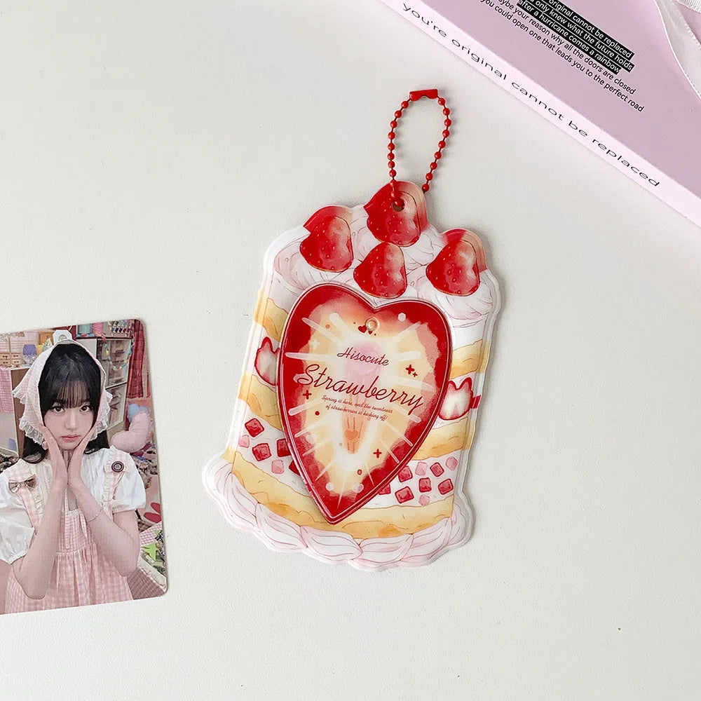 Strawberry Cake Bag Pendant - Cute Cartoon 3-Inch Card Holder & Photo Keychain Gift