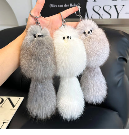 2024 Cute Real Fox Fur Plush Keychain – Pompom Bag Pendant & Car Key Ring Toy for Girls