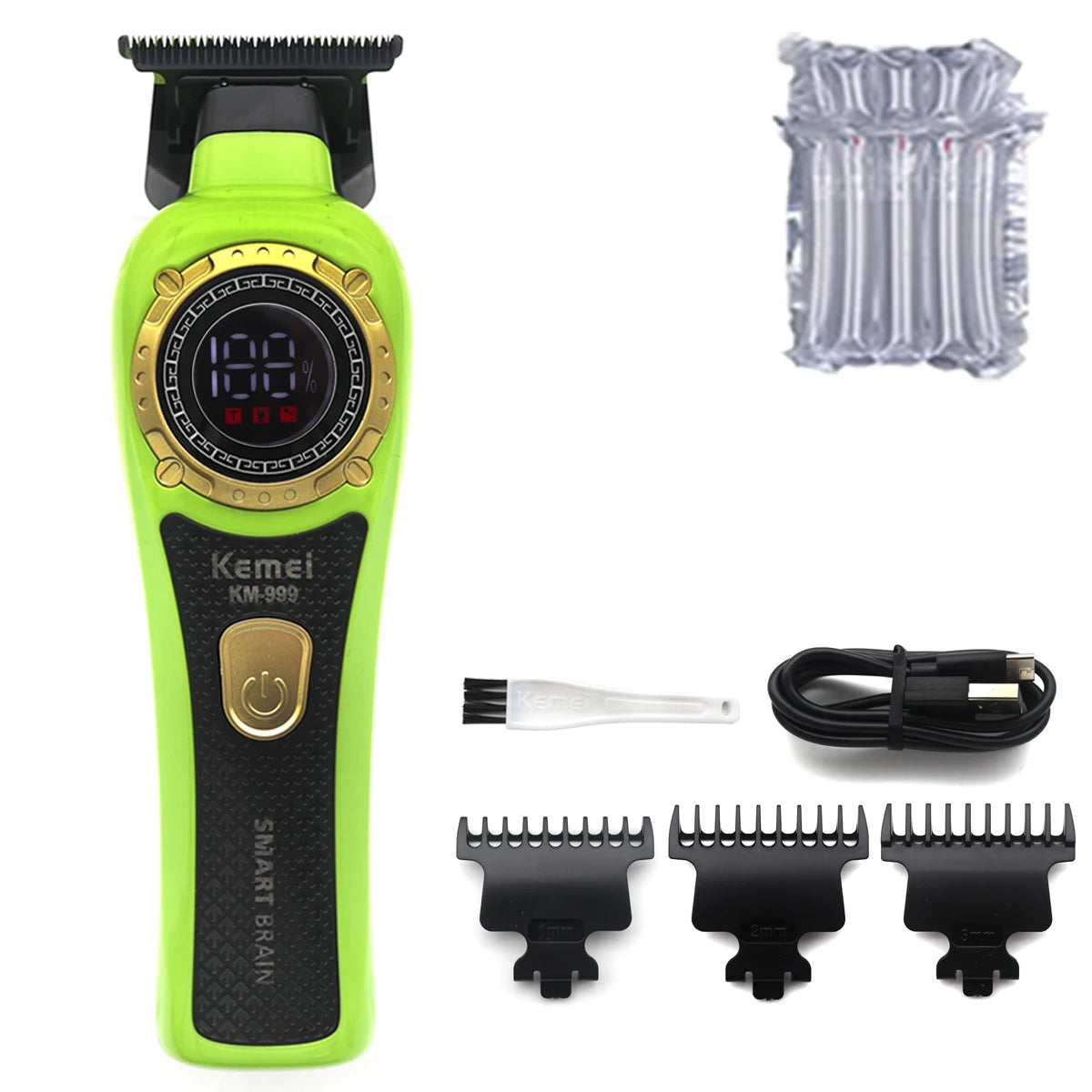 Kemei KM-999 Hair Trimmer for Men – DLC T-Blade, Zero Gapped, LED Display, Cordless USB Professional Hair Clipper