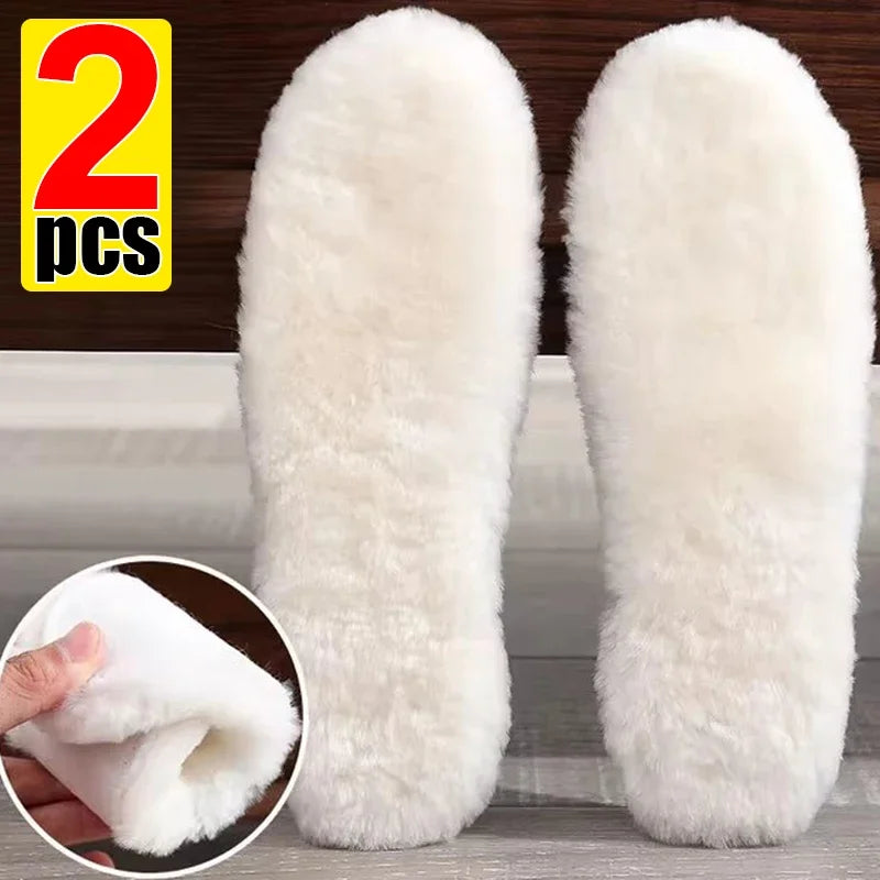 Unisex Sheepskin Wool Insoles — Natural Fur Winter Shoe Pads for Men, Women & Children