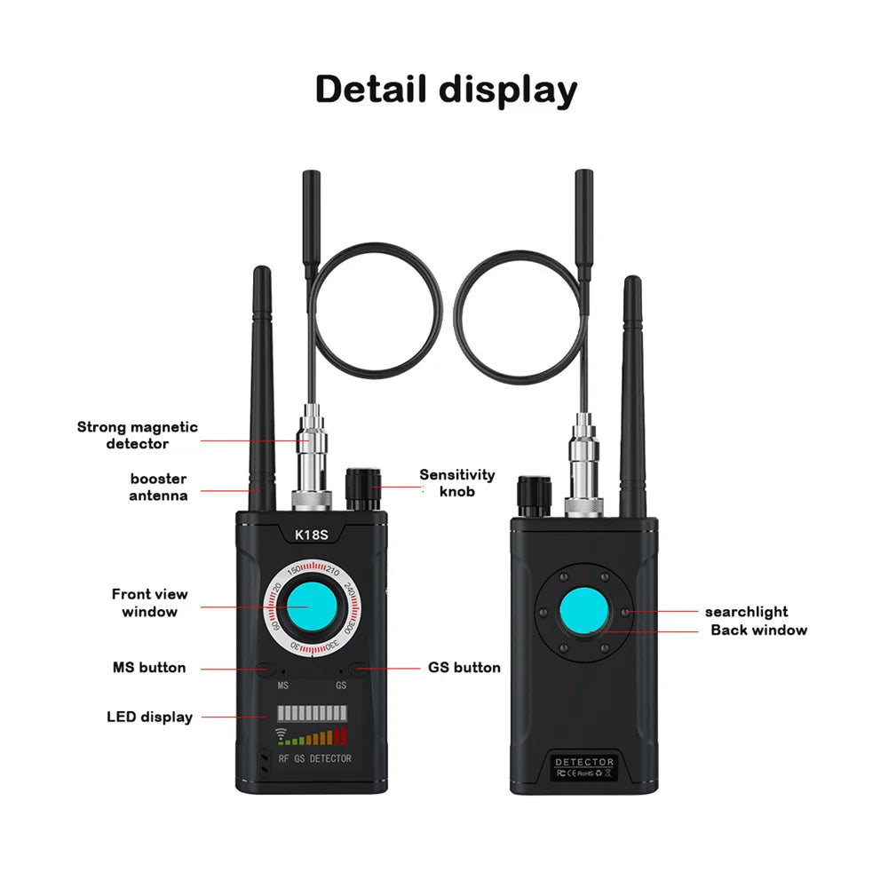 K18S Reverse Camera & GPS Signal Detector – GSM Audio Bug Finder RF Tracker Anti-Spy Scanner Security Device