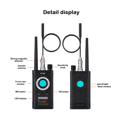 K18S Reverse Camera & GPS Signal Detector – GSM Audio Bug Finder RF Tracker Anti-Spy Scanner Security Device