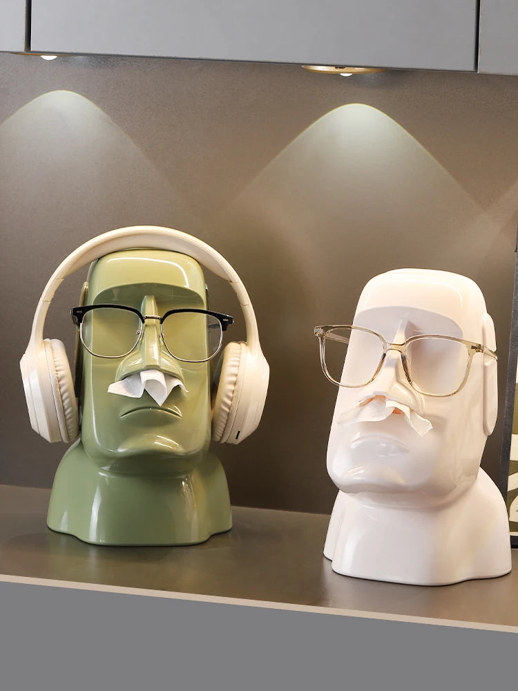 Miniso Moai Stone Statue Tissue Box & Glasses Holder – Multifunctional Home Decor Stand