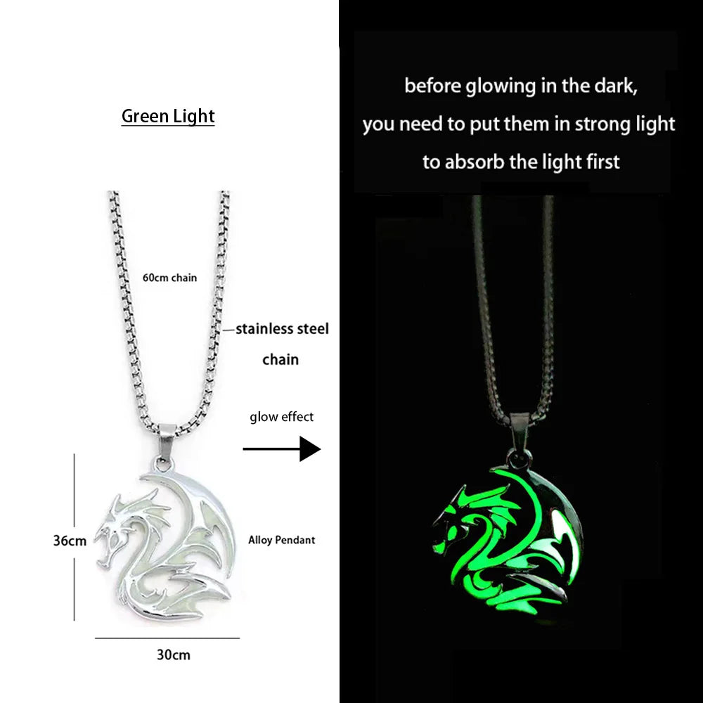 Hip-Hop Rock Dragon Necklace – Stainless Steel Chain with Luminous Alloy Pendant, Glow-in-the-Dark Night Dance Jewelry