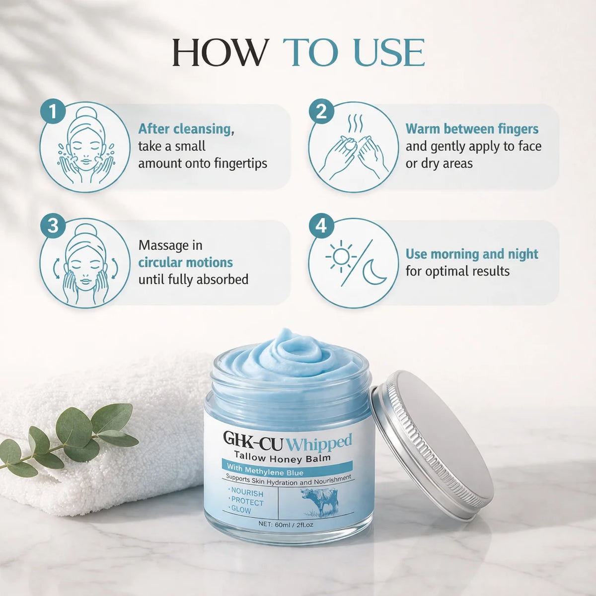 Copper Peptide GHK-Cu Beef Tallow Balm - Blue Balm with Manuka Honey & Vitamin E Face Moisturizer