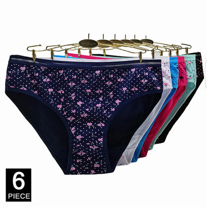 Women’s Cotton Briefs Set - Sexy Print Mid-Rise Plus Size Panties 2XL-4XL Soft Breathable Underwear 6Pcs