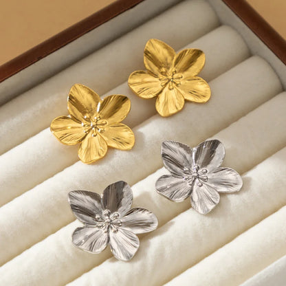 2PC Women's Trendy Stainless Steel Flower Earrings – Fashionable Outdoor Travel & Party Gifts