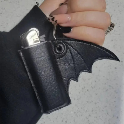 Bat Lip Balm Holder Keychain - PU Leather Wing Design Punk Style Accessory