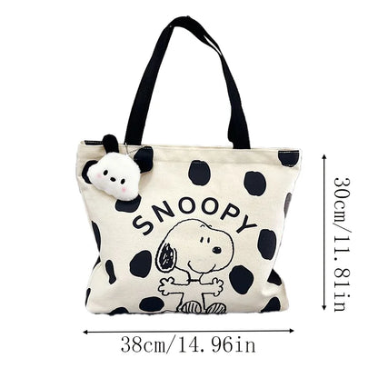 MINISO Snoopy Canvas Bag — Women’s Large Capacity Cartoon Handbag, Multi-Purpose Shoulder Tote with Hanging Accessory