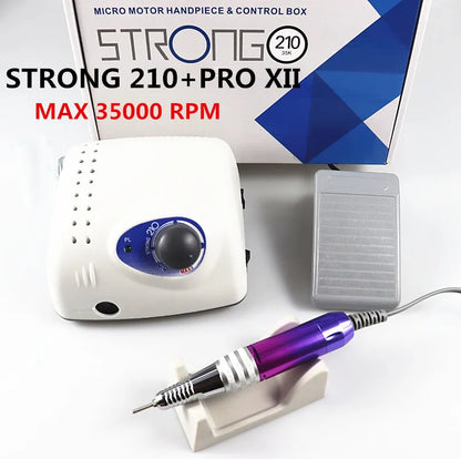 Strong 210 PRO XII Nail Drill 65W 35000RPM Electric Milling Manicure Machine with Cutters
