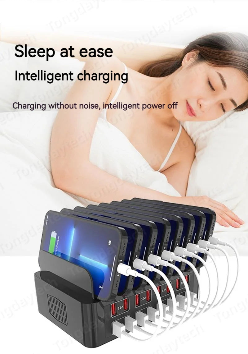 150W Universal Multi USB Fast Charger – 16-Port 3.5A Max Charging Station Stand for iPad, iPhone 14/13, Samsung S22, Xiaomi Tablet