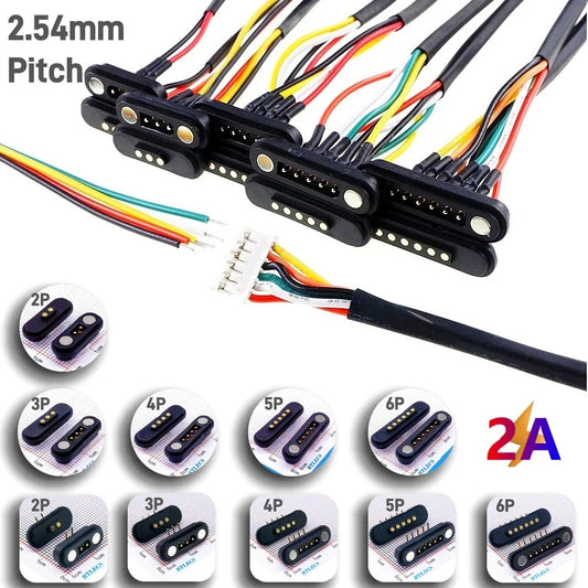 2A Waterproof Magnetic Pogo Pin Connector – 2.54mm Spring-Loaded DC Power Socket, 2-6 Positions