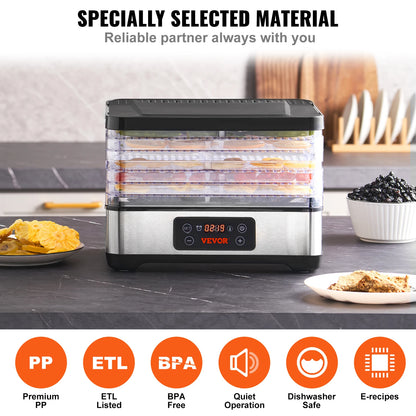 SucceBuy 5-Tray Electric Food Dehydrator – 300W Stainless Steel Dryer with Digital Timer & Adjustable Temperature