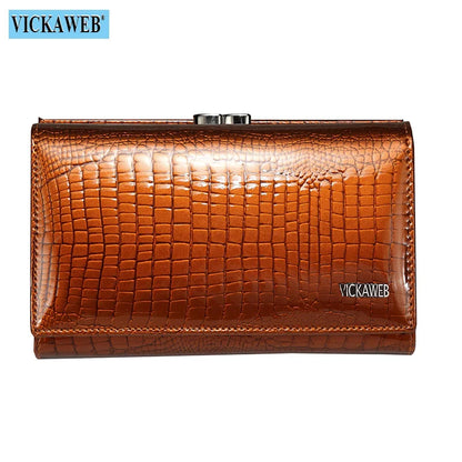 Women’s Genuine Leather Short Wallet – Fashion Alligator Hasp & Zipper Coin Purse AE2155