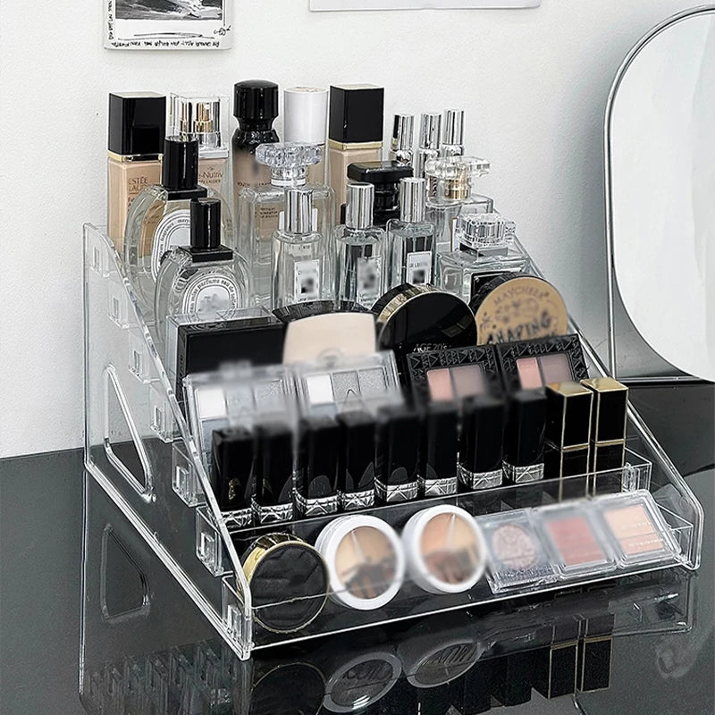 Transparent Display Stand and Storage Rack | Cosmetic Organizer Tray for Nail Polish, Toys, and Stepped Lipstick | Desk Storage