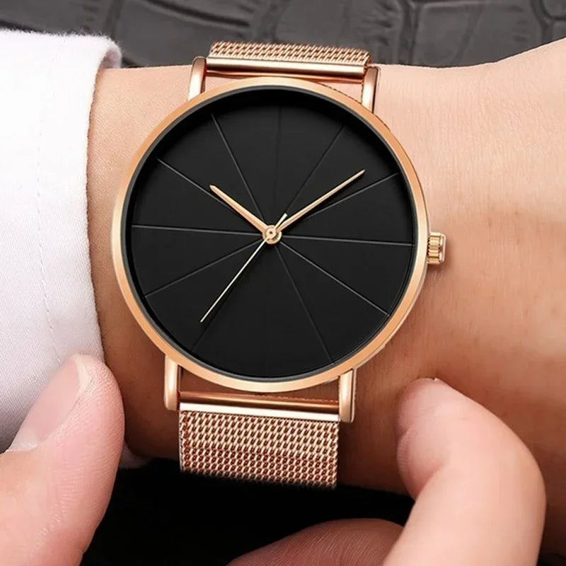 Men’s Minimalist Ultra-Thin Quartz Watch – Stainless Steel Mesh Band Business Fashion Wristwatch