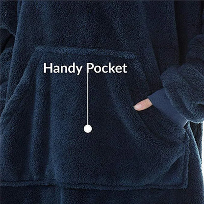 Oversized Fleece Hoodie Blanket - Warm Double-Faced Sherpa Robe with Large Pocket for Women & Men