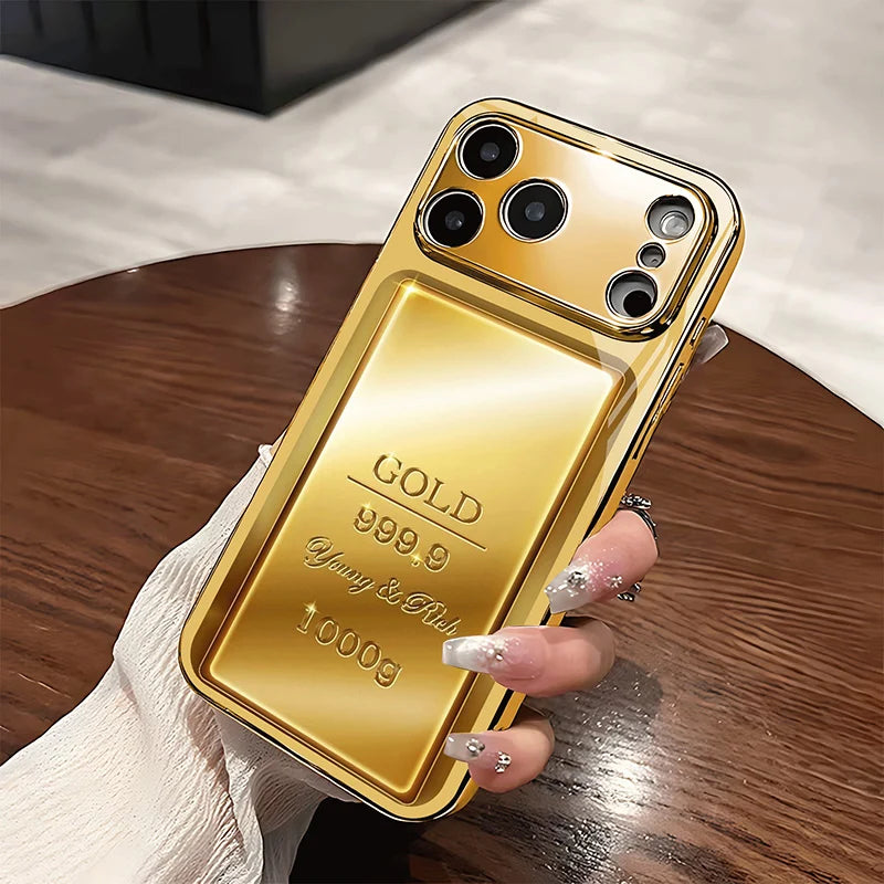 Gold Bar Metallic Phone Case - Luxury Glass Cover for iPhone