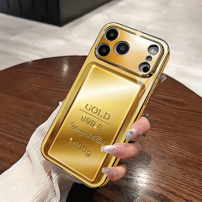 Gold Bar Metallic Phone Case - Luxury Glass Cover for iPhone