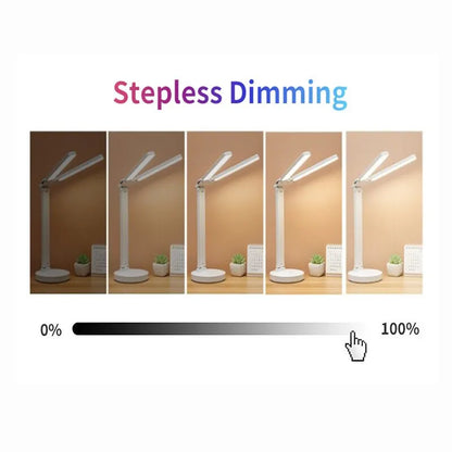 LED Clock Table Lamp: USB Rechargeable Dimmable Desk Lamps - Foldable, 180° Rotate, Eye Protection Night Lights