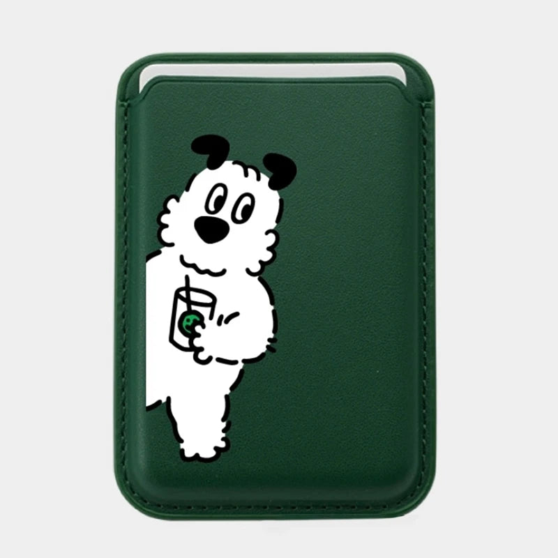 Cute Dog Cartoon Magnetic Phone Card Holder – Back Case Wallet for iPhone 15/14 with MagSafe Slot for ID & Bank Cards