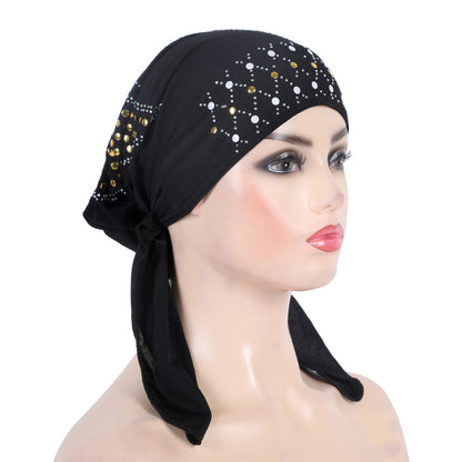 H089 Women’s Turban Hijab – Fashion Gold Sequin Islamic Headscarf, Pull-On Amira Headwrap