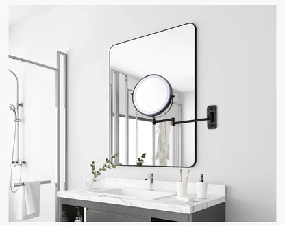8-Inch Double-Sided LED Makeup Mirror - 10X Magnification, 360° Rotating, Wall Mounted, Foldable Vanity Mirror