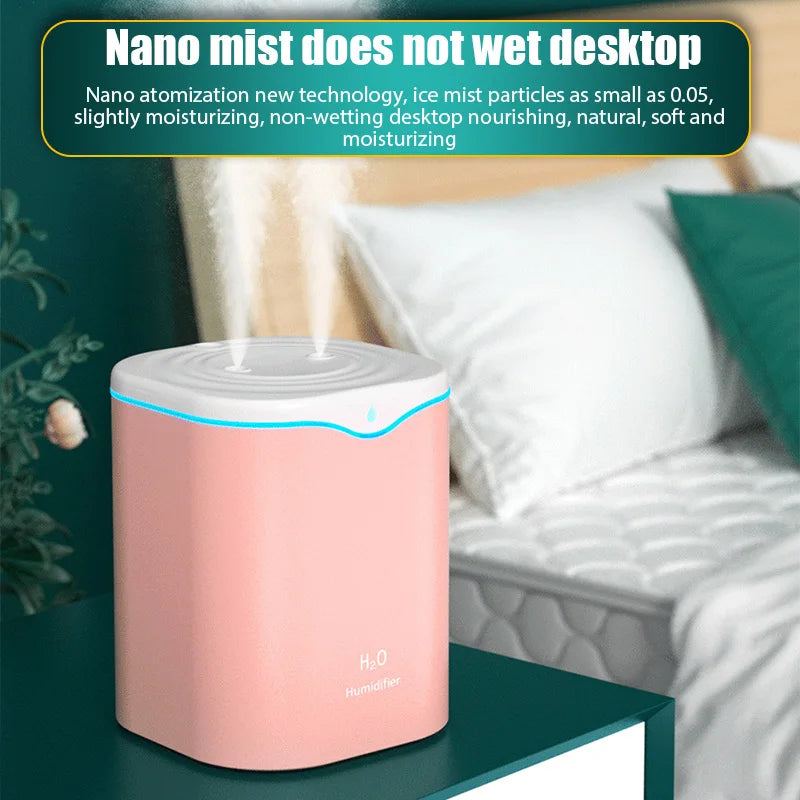 2000ML USB Air Humidifier with Double Spray Ports – Essential Oil Aromatherapy Cool Mist Maker for Home & Office