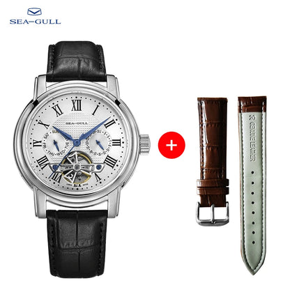 Seagull Men’s Automatic Mechanical Watch - Multi-Function Hollow Flywheel Business Wristwatch