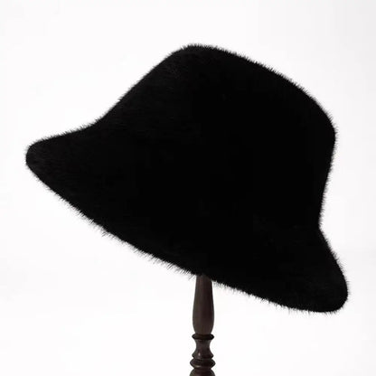 Fluffy Fur Fisherman Hat for Women – Winter Plush Ear Protection, Windproof Warm Solid Fashion Bucket Cap