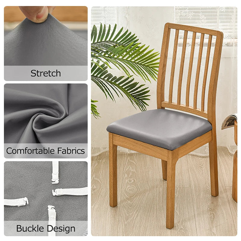 Waterproof PU Leather Square Chair Cushion Cover: Removable Slipcovers for Kitchen & Dining Room Seats