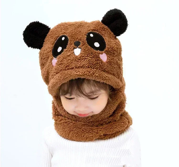 Cartoon Winter Hat for Kids - Thickened Scarf Cap with Fleece for Boys & Girls, 1-18 Years
