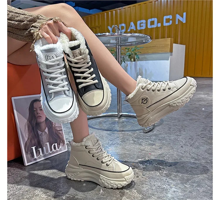 Women's Winter 2023 Flat Boots – Fleece-Lined High-Top Warm Cotton Shoes Hx-Q037