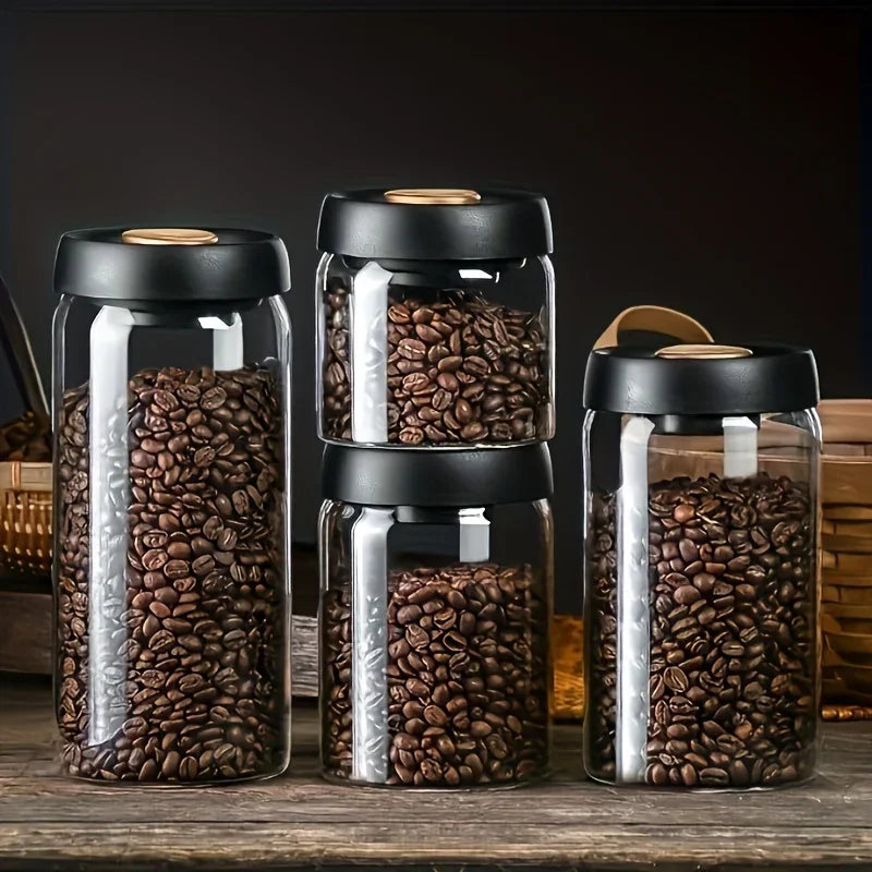 Coffee Bean Vacuum Sealed Glass Jar — Light-Proof, Airtight Container for Food, Grains, Candy & Moisture-Proof Storage