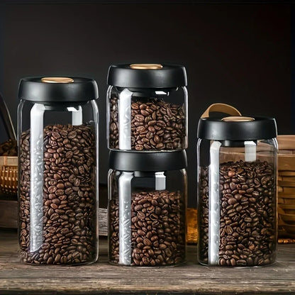 Coffee Bean Vacuum Sealed Glass Jar — Light-Proof, Airtight Container for Food, Grains, Candy & Moisture-Proof Storage