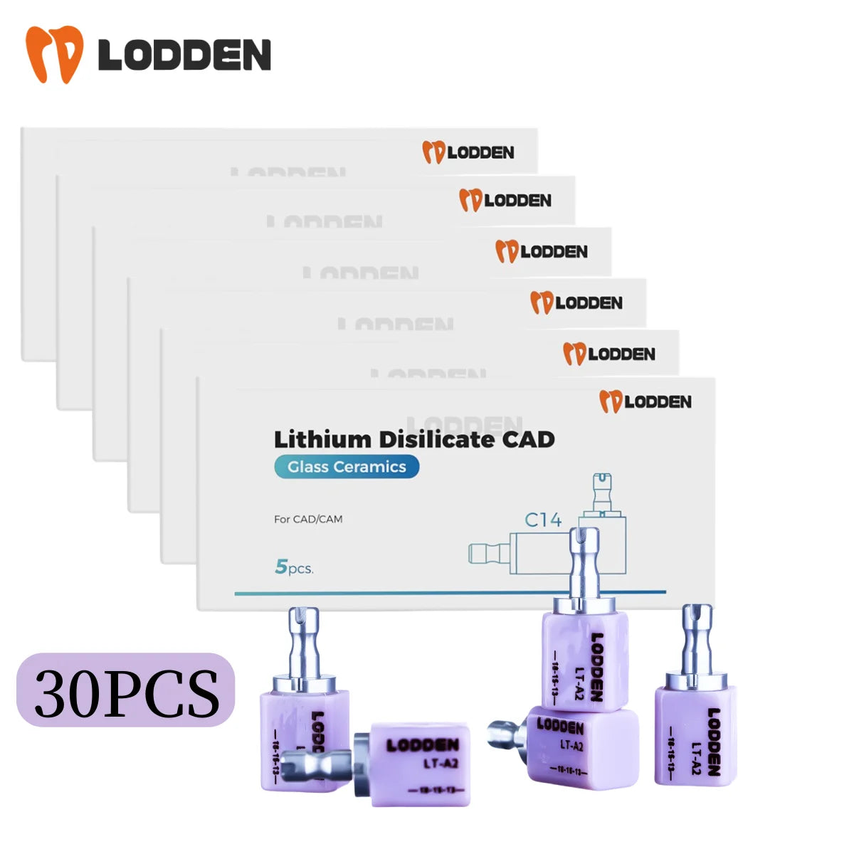 30PCS Lodden Lithium Disilicate C14 Dental Ceramic Blocks – Glass-Matrix Chairside Restoration Materials