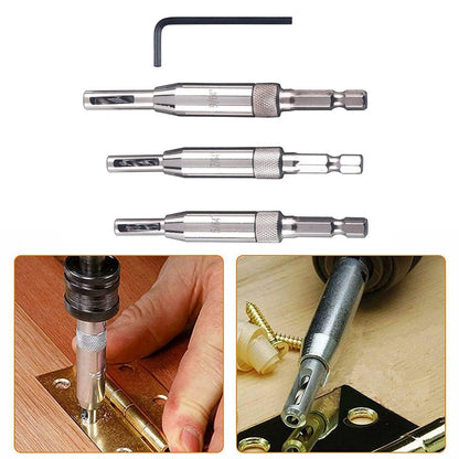 3pcs Self-Centering Hinge Drill Bits | Door, Window, Cabinet Hinge Drilling Holes Cutter | Woodworking Center Drill Bits