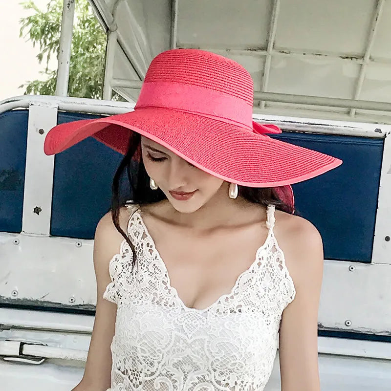 Women’s Foldable Summer Straw Hat – Beach & Travel Sun Visor with UV Protection, Bucket Cap Panama Style