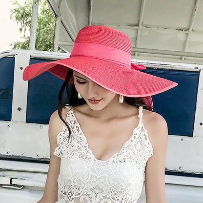 Women’s Foldable Summer Straw Hat – Beach & Travel Sun Visor with UV Protection, Bucket Cap Panama Style