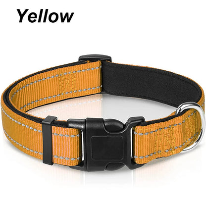 Reflective Adjustable Dog Collar for Medium & Large Dogs – Soft Neoprene Padded Durable Nylon Safety Pet Collar
