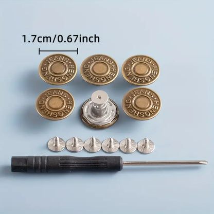 10PCS Adjustable No-Sew Bronze Jeans Buttons – Durable Metal Snap Fasteners for Pants & Denim Repair