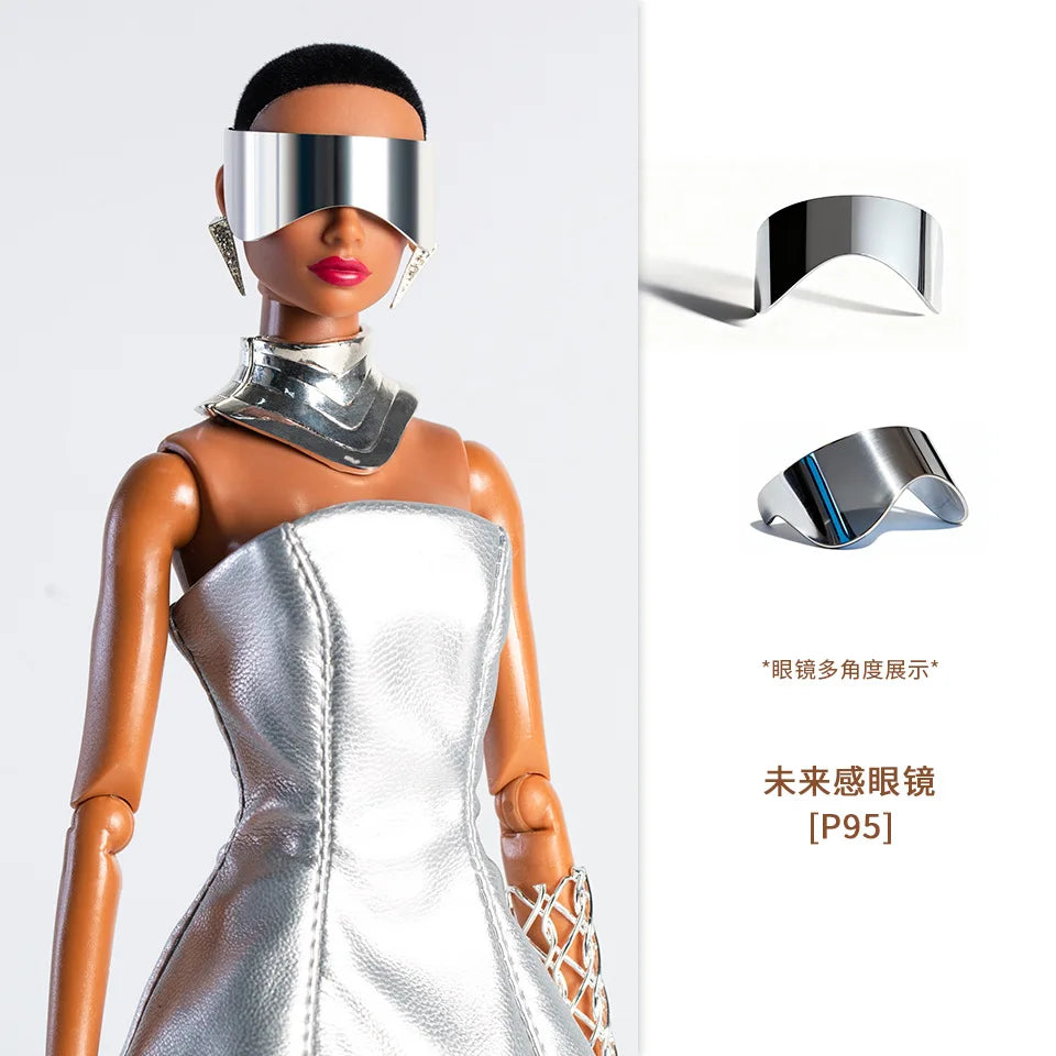 Personalized Fashion Accessories for 1/6 Doll – Futuristic Earring, Necklace & 30cm Supermodel Doll Glasses, Sweet & Cool Dress-Up Set