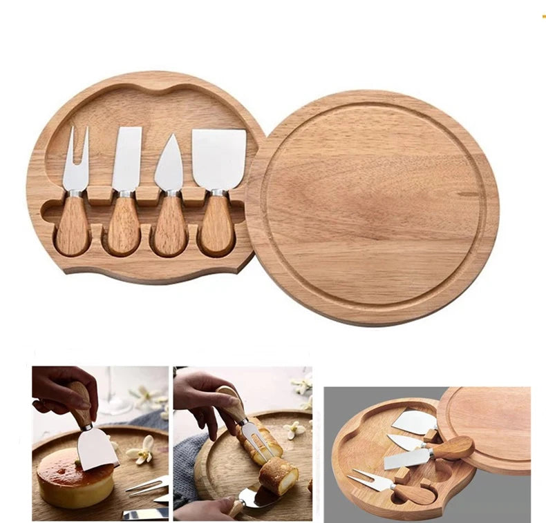 Cheese Board Set with Slide-Out Drawer – Cutlery Cutter, Slicer, Fork, Scoops & Kitchen Storage Tools