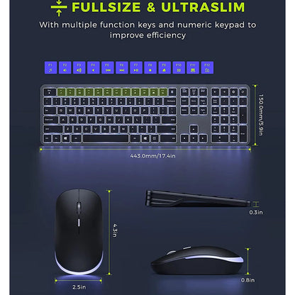 Wireless Backlit Keyboard and Mouse Combo – 2.4G USB Rechargeable Silent Full-Size Slim Set