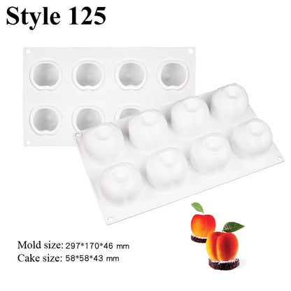 SHENHONG Silicone Fruit Mousse Cake Molds – Orange, Apple, Pear, Mango, Strawberry & Durian Dessert Decorating Tools