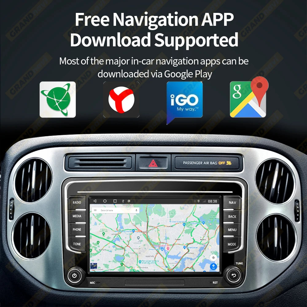 GRANDnavi Android 13 Car Radio GPS - 2Din Multimedia Player for VW, Skoda Octavia, Golf 5/6, Passat B6, Polo, Jetta