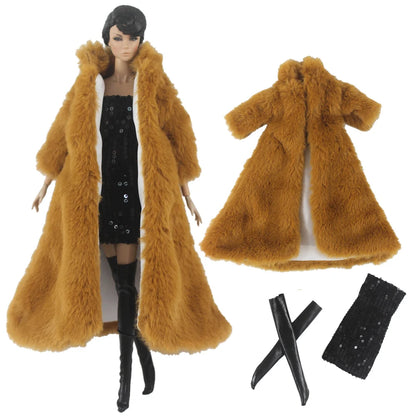 1:6 Scale Doll Clothes – Fur Coat Dress Outfit for 11.5" (30cm) Dolls, Multiple Styles, Gift for Girls