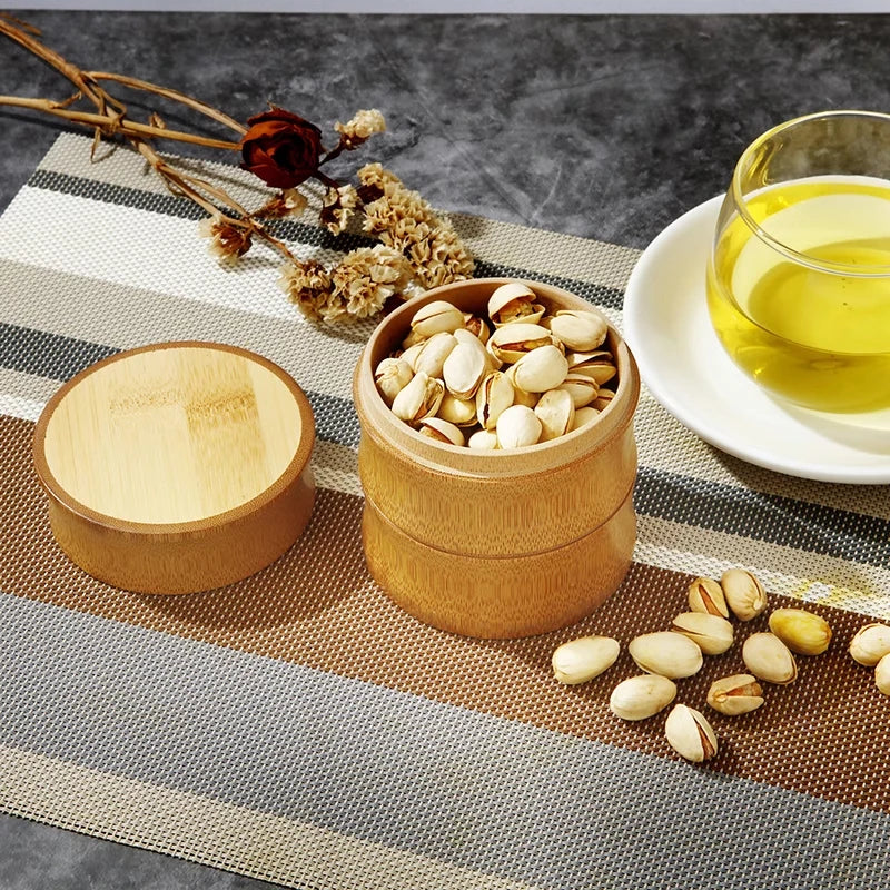 Natural Bamboo Food Storage Box – Eco-Friendly Tea, Nut, & Spice Canister Organizer for Kitchen