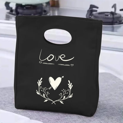 2024 Insulated Lunch Bag with Handle – Portable Thermal Cooler Lunch Box for Picnic, Travel & Food Storage, White Printed Design