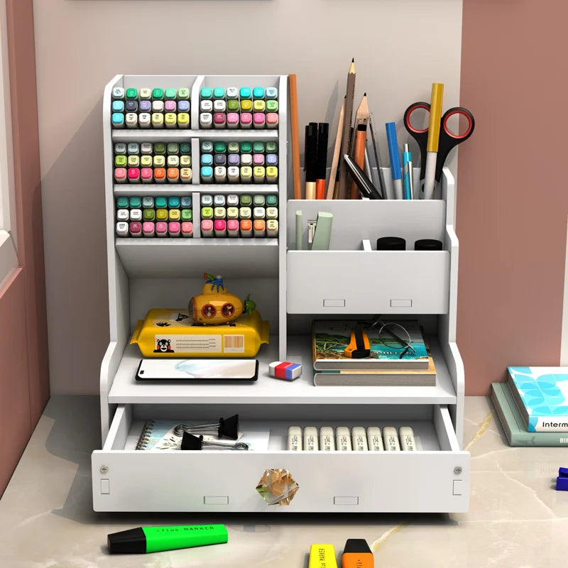 Nordic Ins Wooden Pen Holder Storage Box: Office Desk Stationery Organizer with Large Capacity - Creative Wooden Rack (Model: W2117)